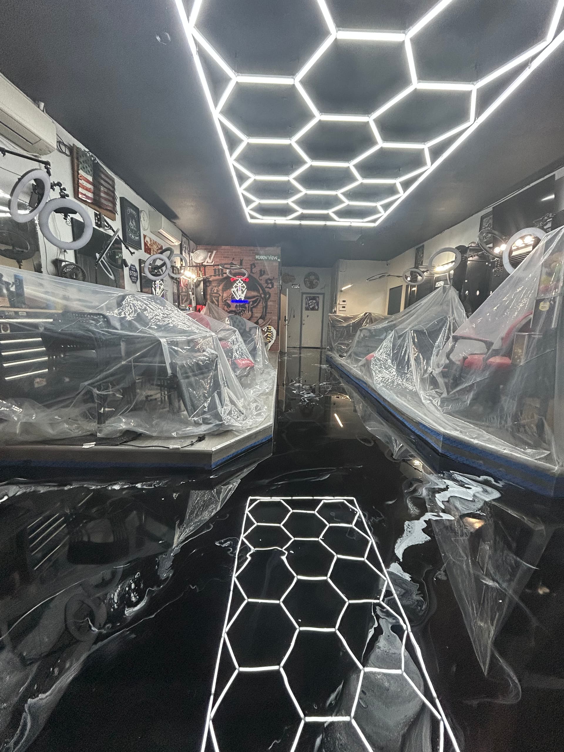 Gallery photos for Custom Epoxy Metallic Floor Installation at Smiley's Barbershop: Image #3
